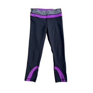 Lululemon Pants Womens 6 Black Purple Inspire Crop Yoga Leggings Athletic Gym